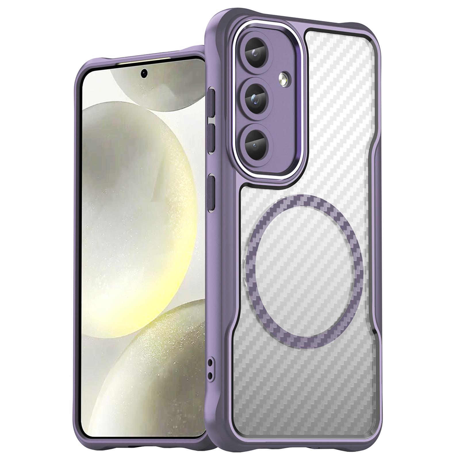 

For Samsung Galaxy S25+/S24+ Case TPU+PC Carbon Fiber Phone Cover Compatible with MagSafe Purple