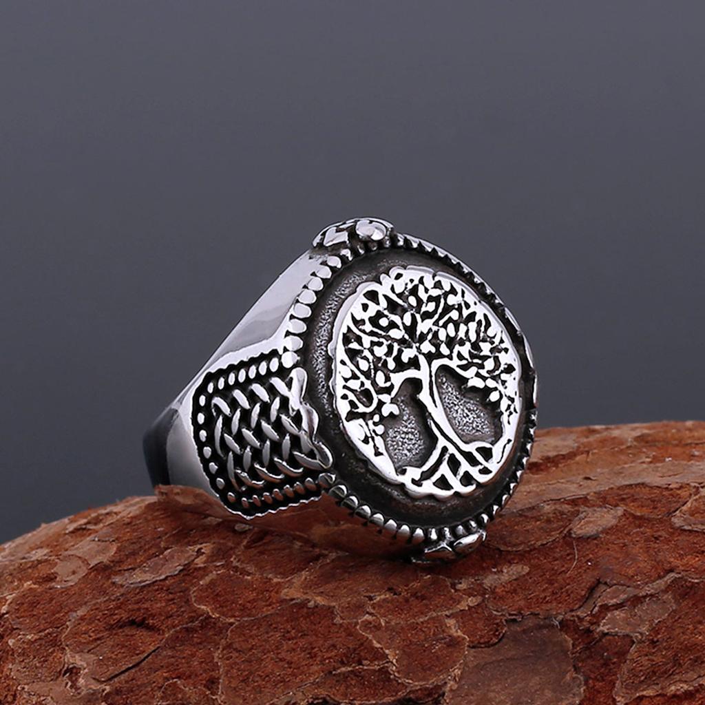 Stainless Steel Tree of Life Yggdrasil Ring Men's Handmade Biker Jewelry Gift Fashion Simple Finger Ring for Party Club