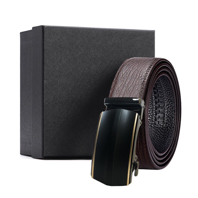 Business brauner Wasserwellen-Gürtel Geschenkbox erste Schicht Rindsleder Legierungs-Schnallenkopf Geschenk High-End Automatik-Schnallen-Set