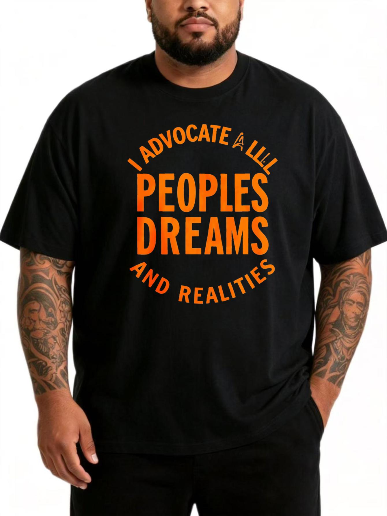 

European Size Plus Size Men S T-Shirt Soft Breathable Solid Tee for Daily Wear I Advocate All Peoples Dreams And Realities Graphic Design Casual Wear 4XL чорний