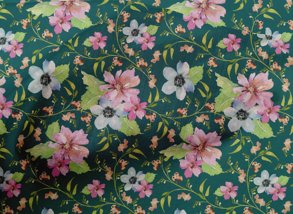 oneOone Cotton Flex Fabric Watercolor Leaves & Flower Floral Print Sewing Fabric BTY 40 Inch