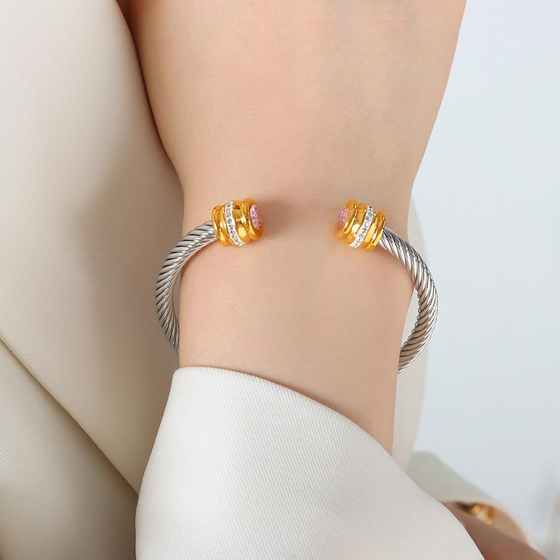 European & American Luxury Titanium Steel Zircon Open Bracelet - Simple Niche Design for Women