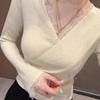 Women's Autumn/Winter French V-Neck Lace Knit Sweater Top