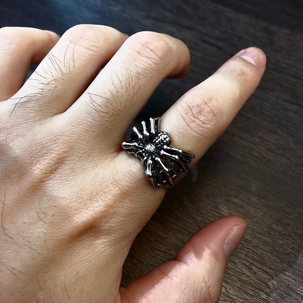 Retro Spider Adjustable Open Ring Punk Gothic Jewelry For Men Women Vintage Alloy Accessories Cosplay Holloween Gift