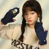 Winter Cycling Cold-proof and Warm Flip-top Plush Female Cute Student Japanese Half-finger Cotton Halloween Luminous Gloves Winter