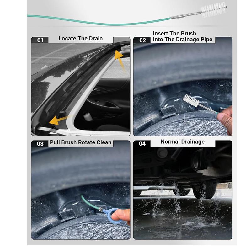 Auto Sunroof Drain Cleaning Tools 118/78 Inch Flexible Tube with Cleaning Brush Pipe Drain Dredge Car Sunroof Drain Cleaner