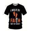 European Size Plus-size Men's 3D T-shirt, Crew Neck, Extra-large Men's Crew Neck T-shirt, Featuring Religious Text, Casual Vacation Style, Breathable