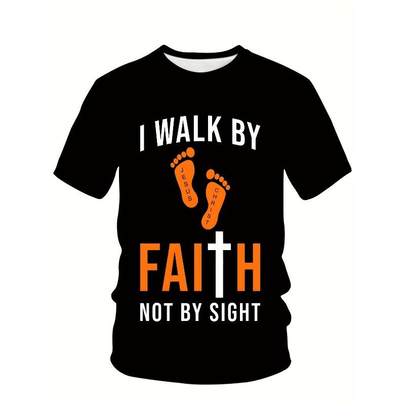 European Size Plus-size Men's 3D T-shirt, Crew Neck, Extra-large Men's Crew Neck T-shirt, Featuring Religious Text, Casual Vacation Style, Breathable
