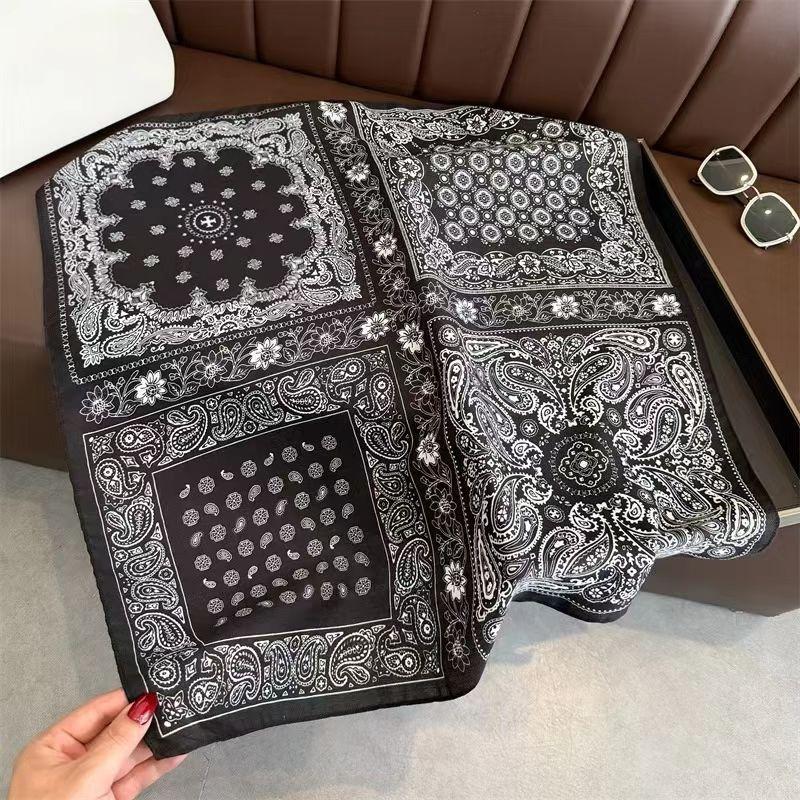 Fashion Women s Scarf, Premium Imitation Silk, Retro Paisley Print, Lightweight Neck Scarf for Work Streetwear 68-68cm чёрный