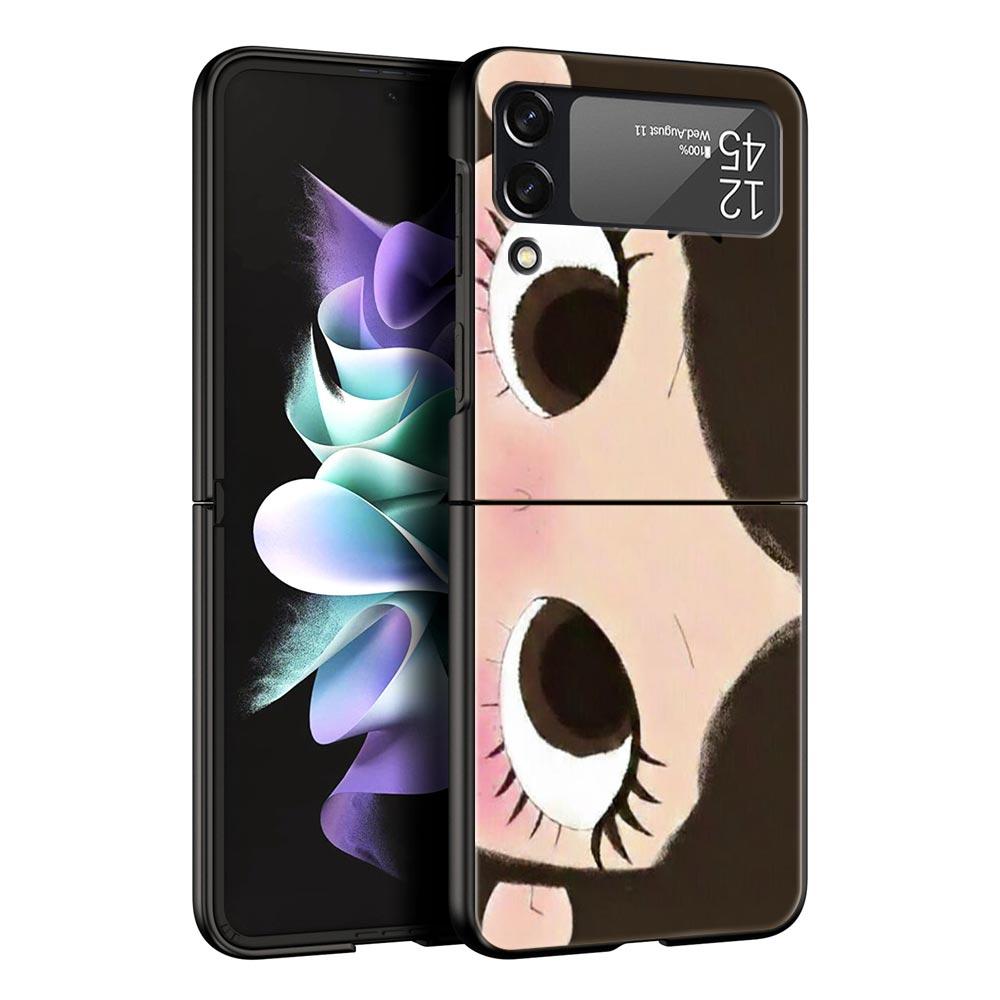 Hard PC Phone Case For Samsung Galaxy Z Flip 7 6 5 4 Black Cover For Galaxy Z Flip 3 Foldable Shockproof Cute Black Big Eyes Bag