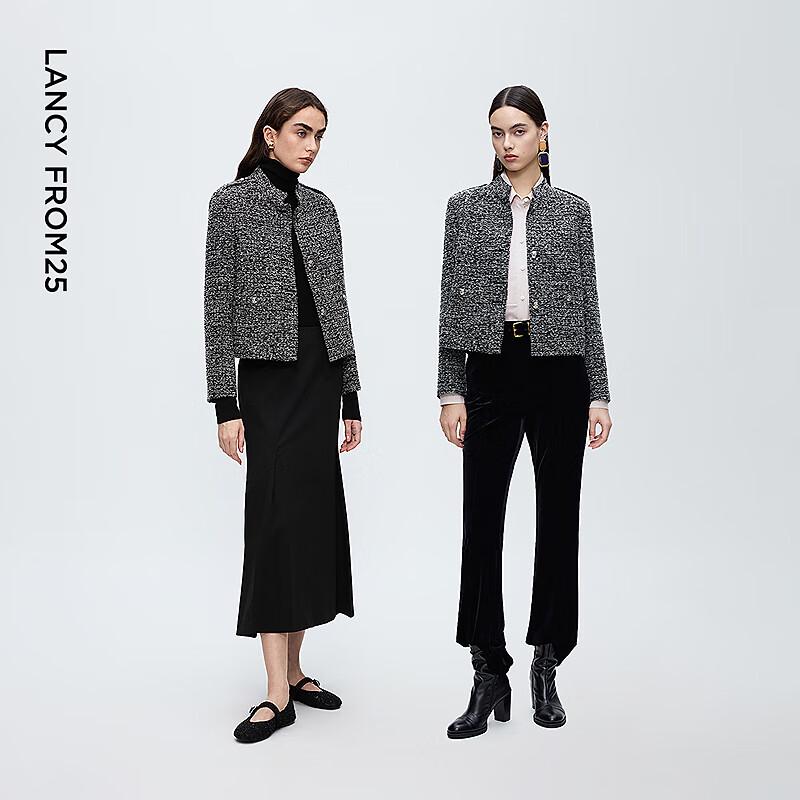 LAUREL GREY Retro Stand-Collar Padded Shoulder Jacket