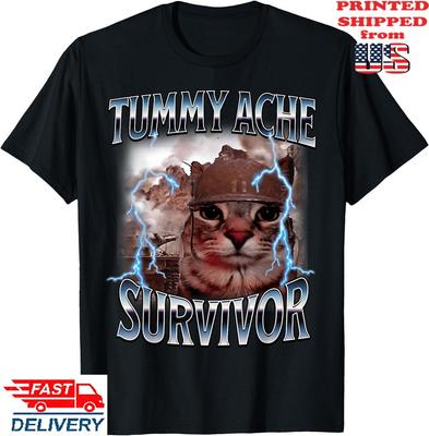 I Survived Today's Tummy Ache Survivor Funny Cat Meme  T-Shirt, Unisex Tee Unisex T-Shirt