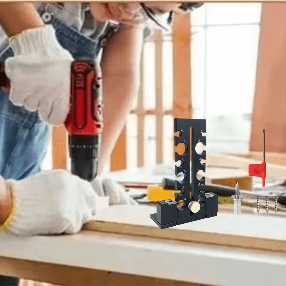Adjustable Size Range Electric Drill Jig Double-Edged Cut Knob Type Adjustable Dowel 7-18mm Enhanced Accuracy Design