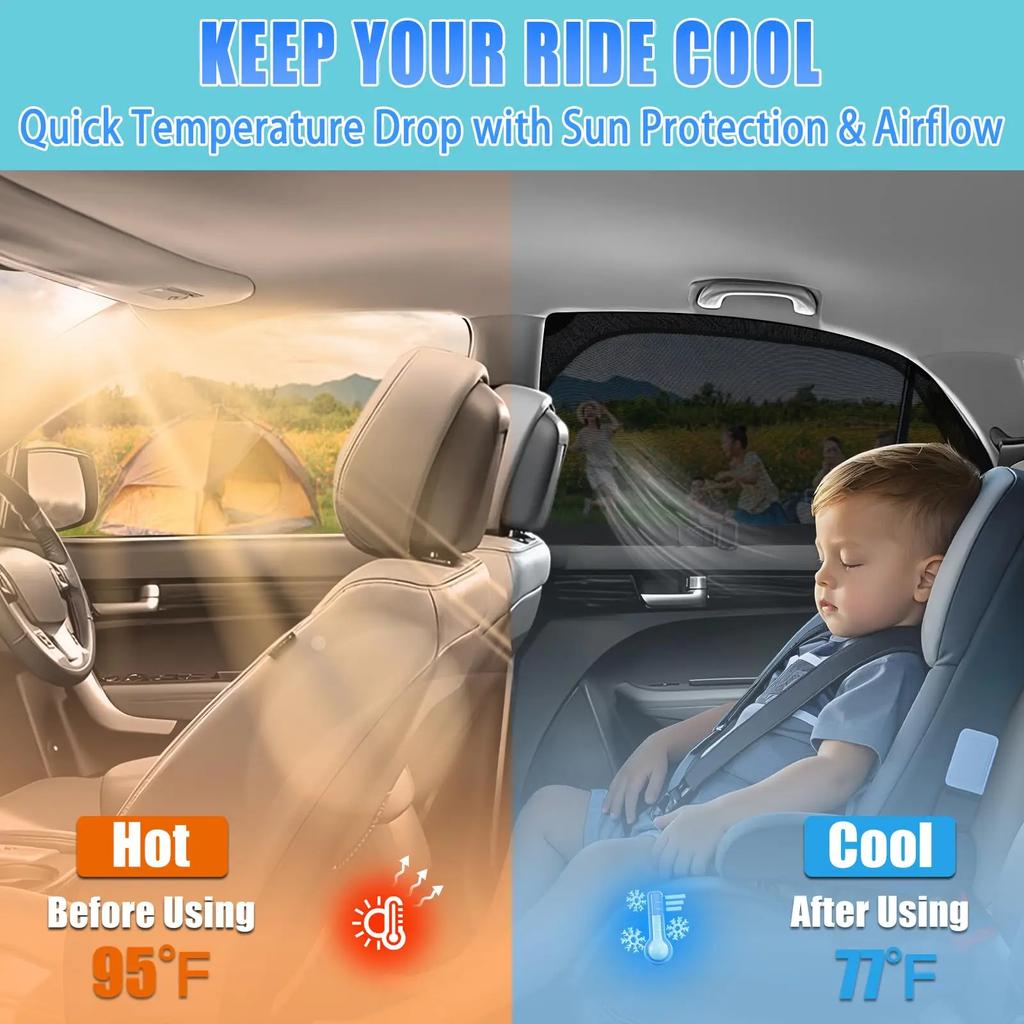 Car Window Mesh Sunshade Heat insulation and Sun Protection Strong Magnetic Sunshade Suitable For Car Side Window SunshadesWindshield Sunshades 1
