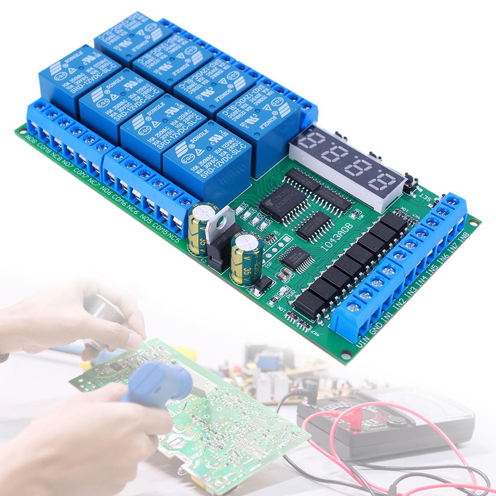 DC 12V 8 Channels Delay Relay Board Time Switch Relay Module Timing Cycle Interlock Self-locking Momentary Bistable