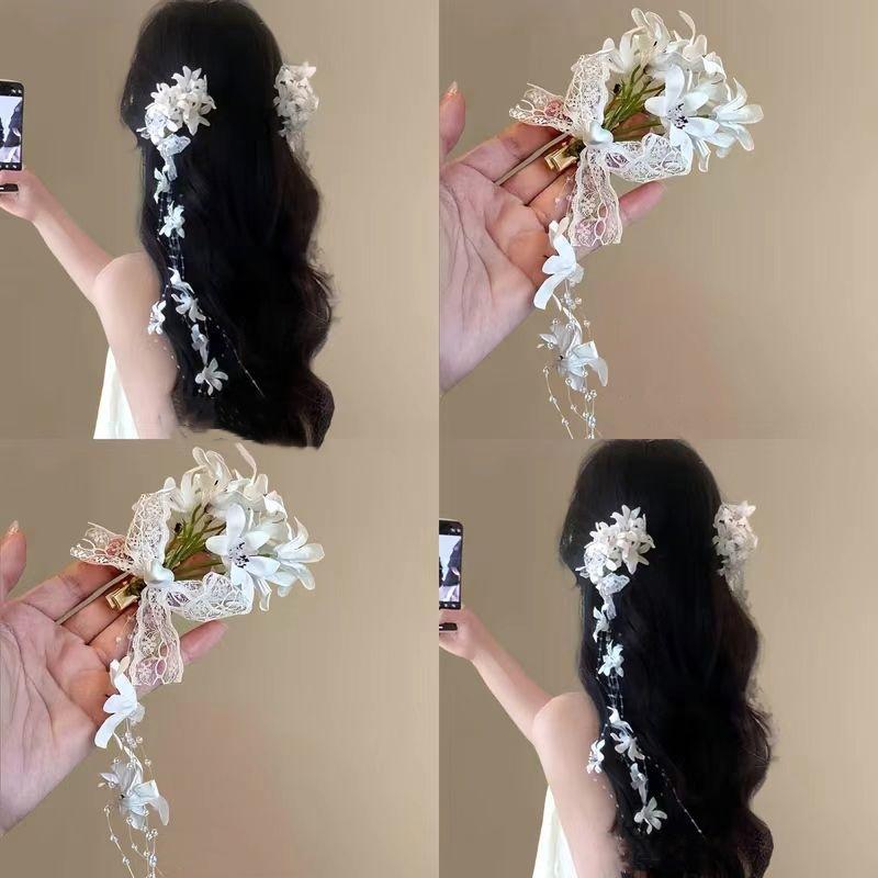 1Pc New Chinese Super Fairy Atmosphere Feeling Flower Tassel Hair Clip Female Light Luxury Premium Feeling Niche Side Clip