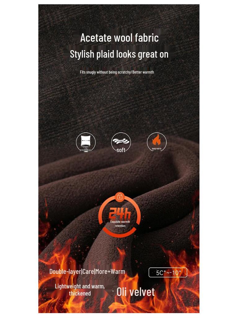 Women's High-Waisted Plaid Acetate Wool Pants - Plus Velvet, Thickened for Warmth, Autumn/Winter Style, Ideal for Middle-Aged Moms