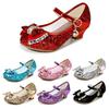 2025 Girls' Rhinestone Bow High-Heeled Leather Princess Shoes 