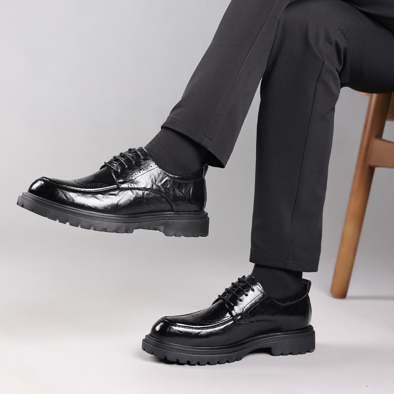 Men's business thick soled leather shoes Suit gentleman retro style Groom's wedding party Black brown Derby lace-up shoes