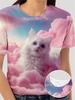 Fun Girl T-shirt Summer Short Sleeved Top Cartoon Animal Cat 3D Printing 2025 Girl Clothing