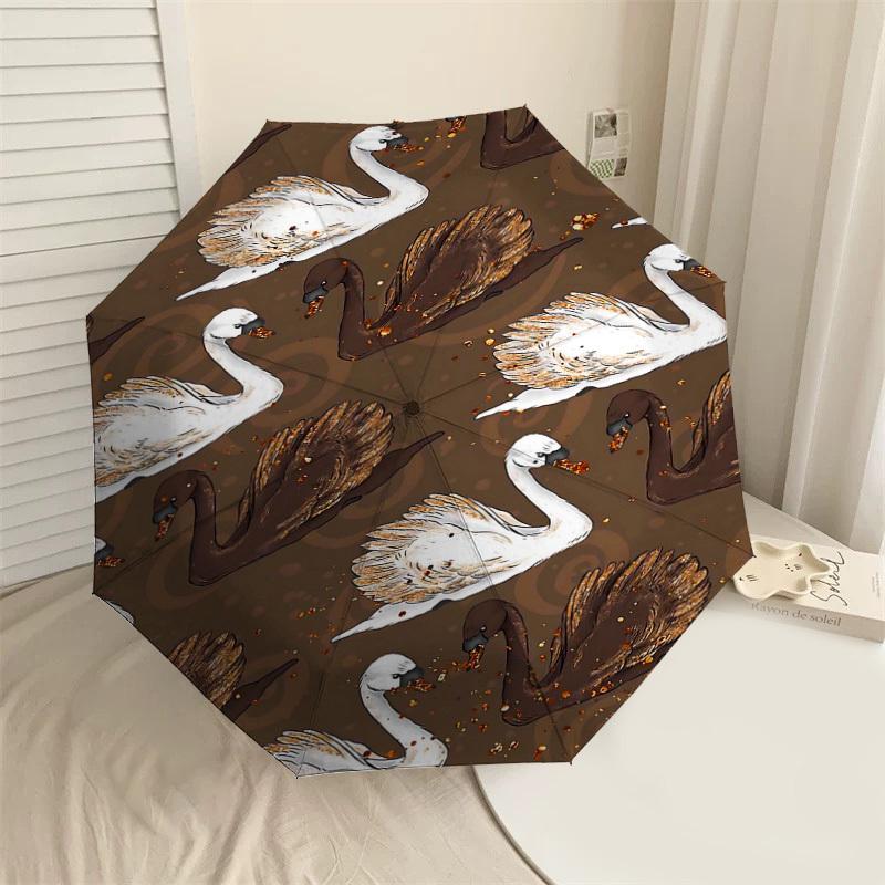 

1PC Swan Print Umbrella-8-Rib Reinforced, Automatic Open, Lightweight & Durable, Cute Fashion Accessory for Outdoor, Beach or Casual Use, Beach Umbrel