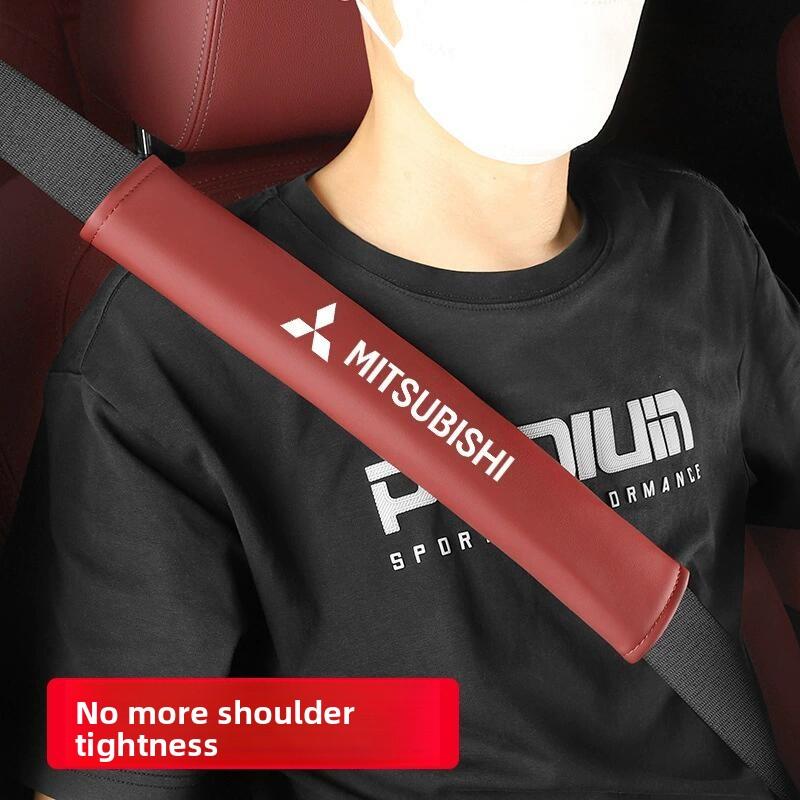 ysdf5 Car Leather Seat Belt Shoulder Protector Pad Soft Cover For Mitsubishi Logo Auto Interior Decorative Styling Parts Accessories