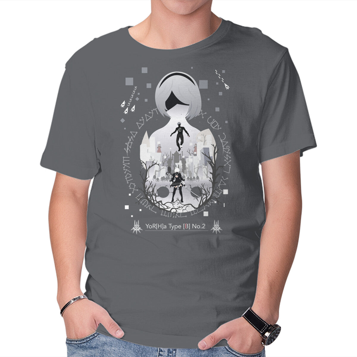 Unisex Crew Neck T-Shirt Yorha Unit 2b Graphic Short Sleeve Casual Tee S
