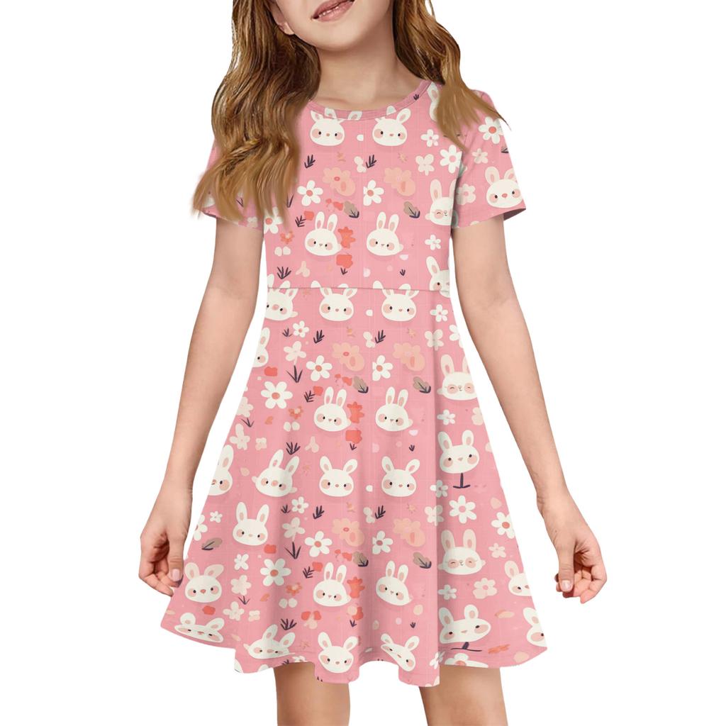 Girl Summer Dress Color & Print Short Sleeve Dress With Pocket Casual Dress Shorts Sleeve Party Dress Easter Day