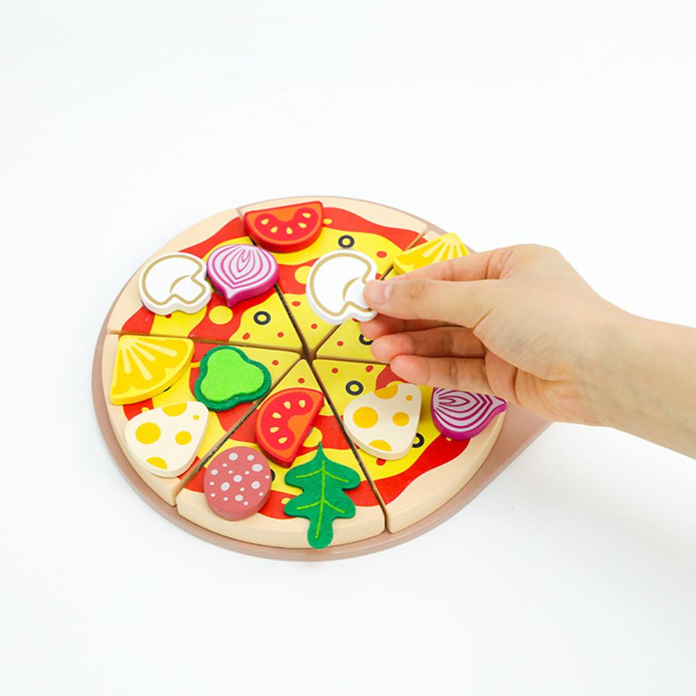 Kids Pizza Cutting Toy Wooden Pizza Set Pretend Play Kitchen Accessories Play Food Toy Gifts For Boys Girls