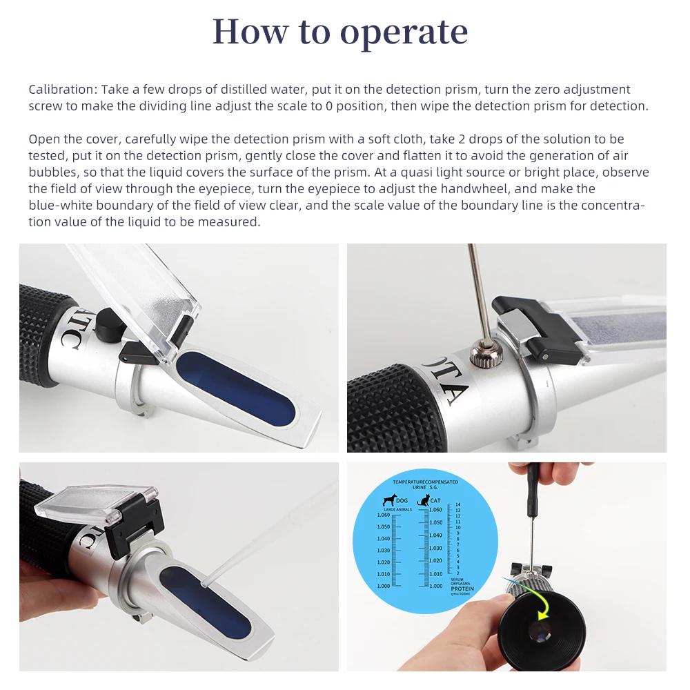 1.000-1.060RI Handheld Animal Serum Protein Refractometer Cats Dogs Urine Refractometer Cat Dog Urine Specific Gravity Refractor