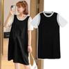 Women's Plus Size Two-Piece Style Color Block T-Shirt Dress with Tummy Coverage - Casual Summer Midi Skirt