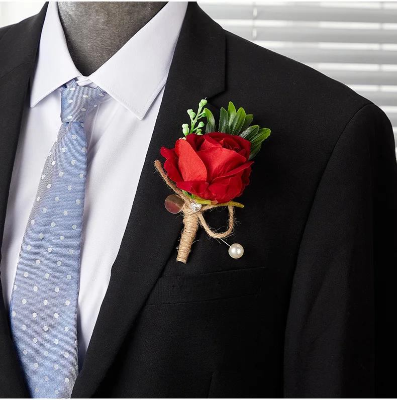 Hochzeit Luxus Künstliche Rose Brustblume Anstecknadel Bräutigam Trauzeuge Brosche High-End Boutonniere Waldthema Bankettkleid Accessoire