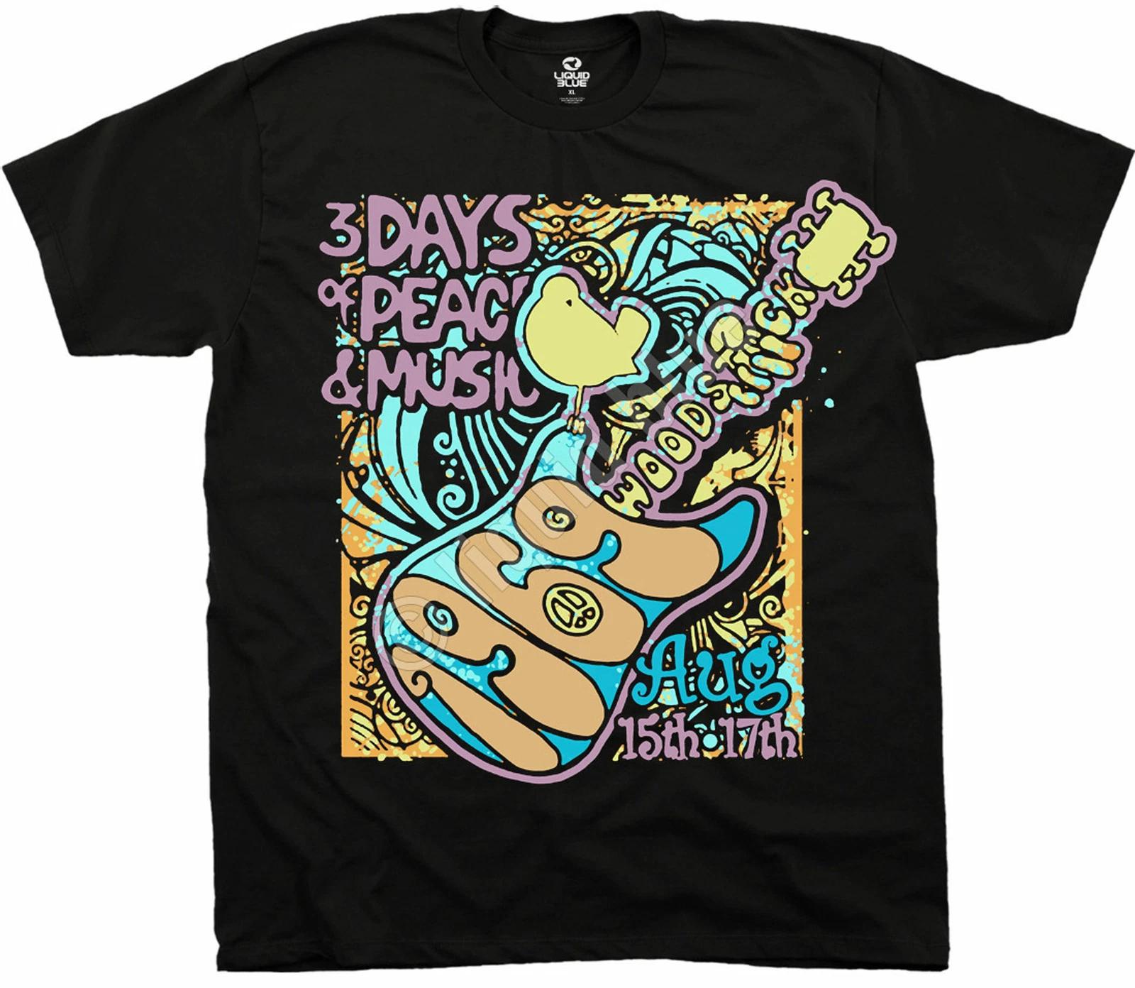Woodstock 3 Days Of Peace & Music Adult 100% Cotton T-shirt Mens Tees Top -music festival Folk rock blues 4XL