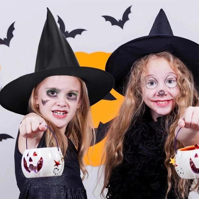 Halloween Black Witch Hat with Hanging Rope Wizard Cap Cosplay Costume Props Hanging Witch Hats Decor for Outdoor Garden Decor