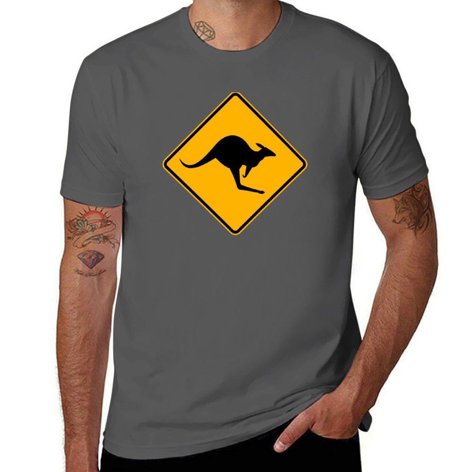 

Kangaroo Crossing Road Sign Australia Funny Roadsign T-Shirt man t shirt cotton high quality mens graphic t shirts T-Shirt 4XL