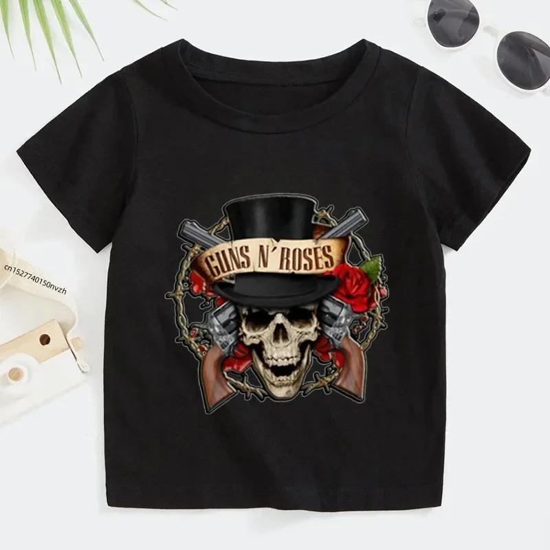 3T~14T Rock Band Gun N Roses Children's T Shirt Boys and Girls Music Short Sleeve Tops Kids Casual Cotton Clothes