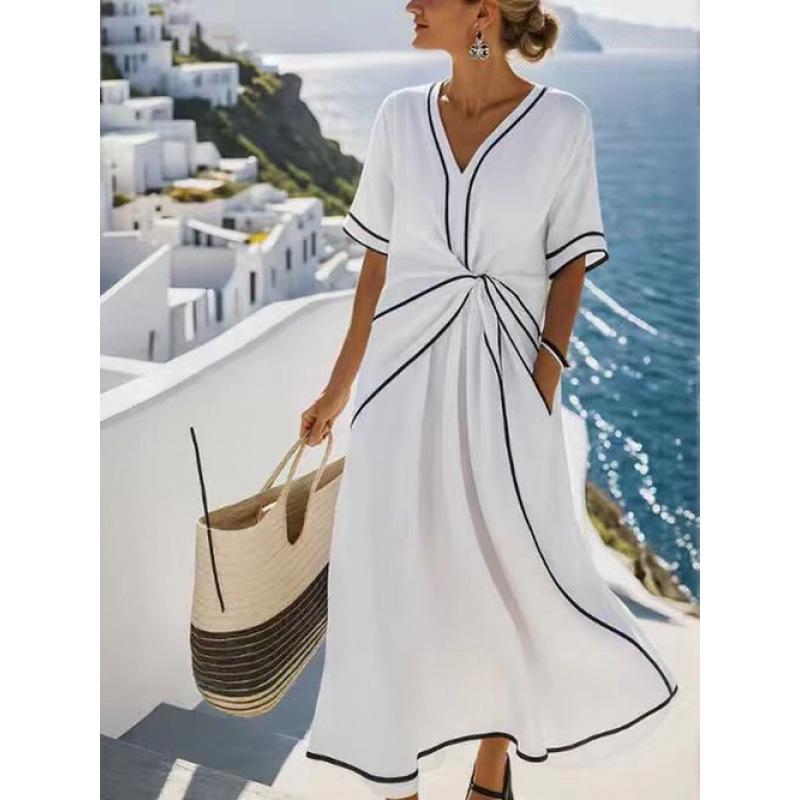 European & American Slimming Color Block Strappy Sleeveless Maxi Dress