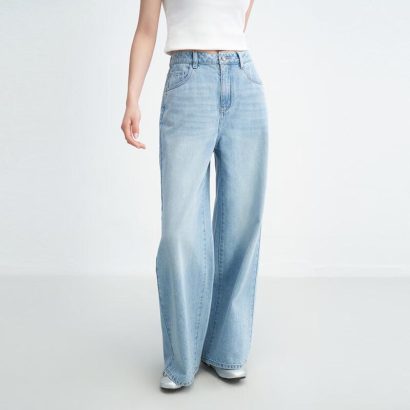 Leting Rhinestone High-Waist Washed Straight-Leg Jeans