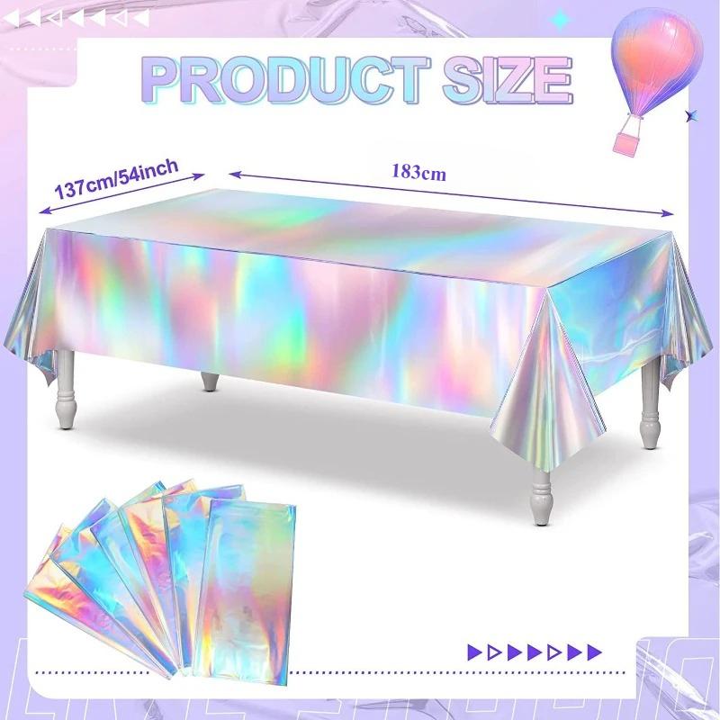 

1-10PCS Disco Style Metallic Tablecloth - Laser Printed Rainbow Pattern on PE Material, Ideal for Birthday & Event Decorations 1PC
