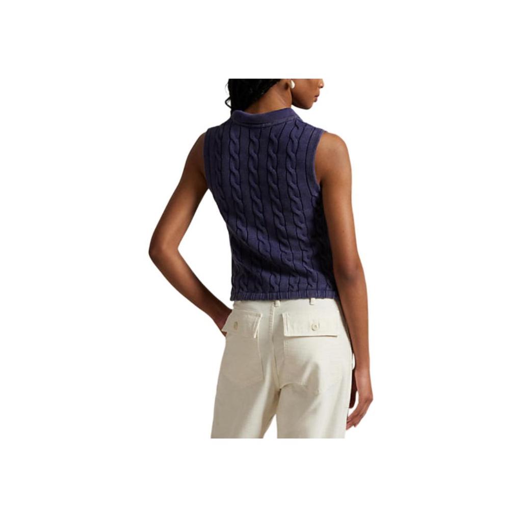 Polo Ralph Lauren Solid Slim Fit Sleeveless Polo Shirt Women tops Navy-Blue WMPOKNINB920239-410