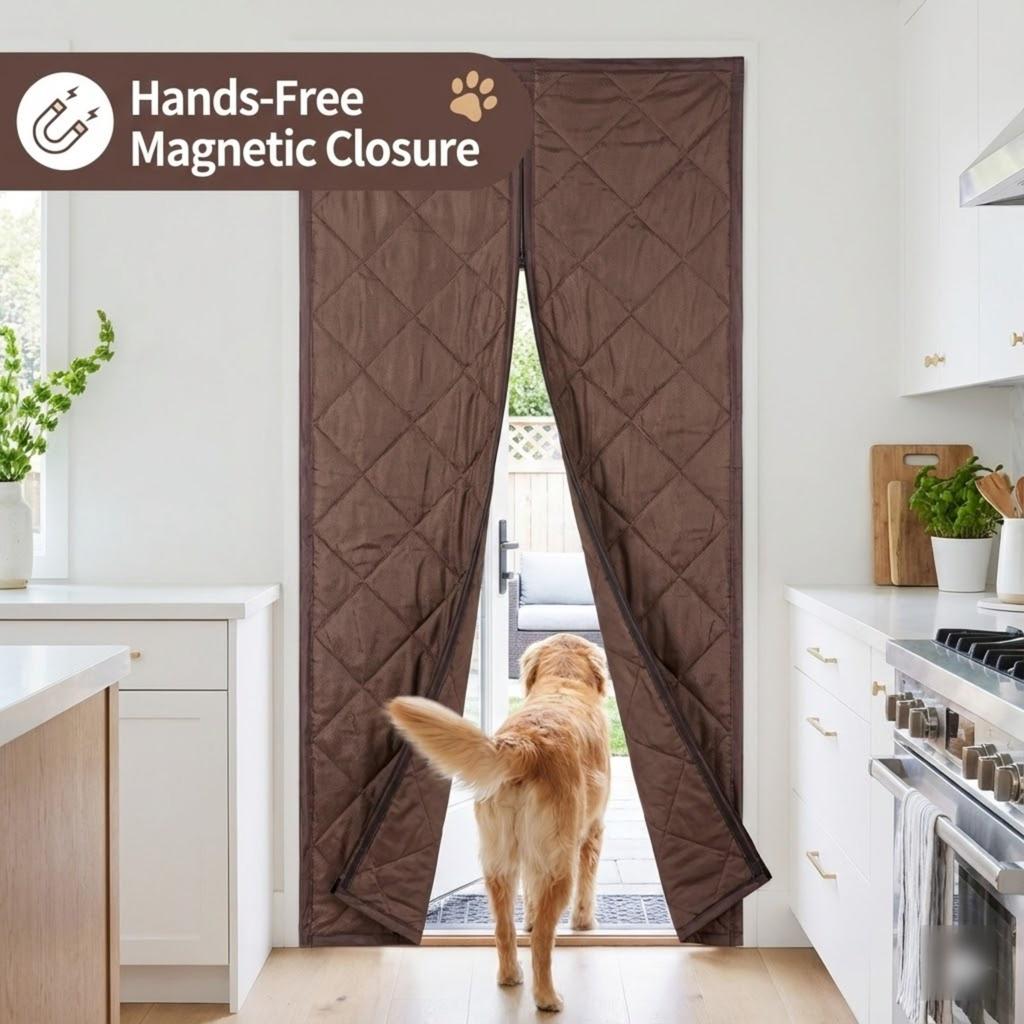 Magnetic Thermal Insulated Door Curtain for Winter Summer Door Cover Hands Free Waterproof Energy Saving Privacy Screen