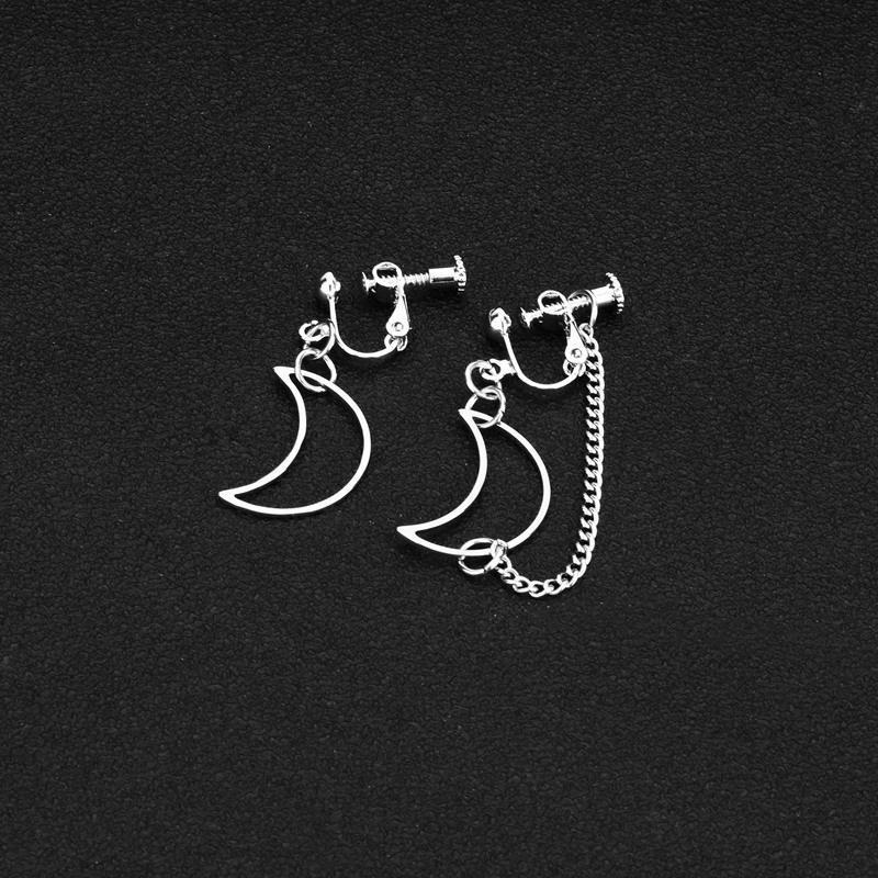 

Niche Personality Асимметричные серьги-клипсы с кисточками сзади в форме луны Модные серьги-клипсы из титановой стали в стиле диско