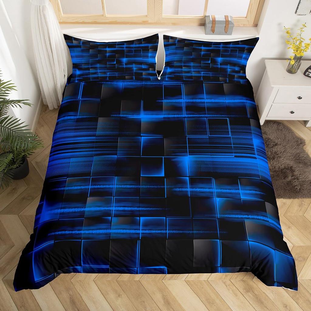 Blå Svart Påslakan King Queen Size Pojkar Flickor Geometri Sängklädesset Geometriskt Täcke Örngott Set Modernt Abstrakt Quiltöverkast