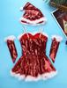 Kids Girls Santa Costume Outfit Sleeveless Sequin Tutu Dress Dance Show Fancy Dress Set for Christmas Cosplay Party
