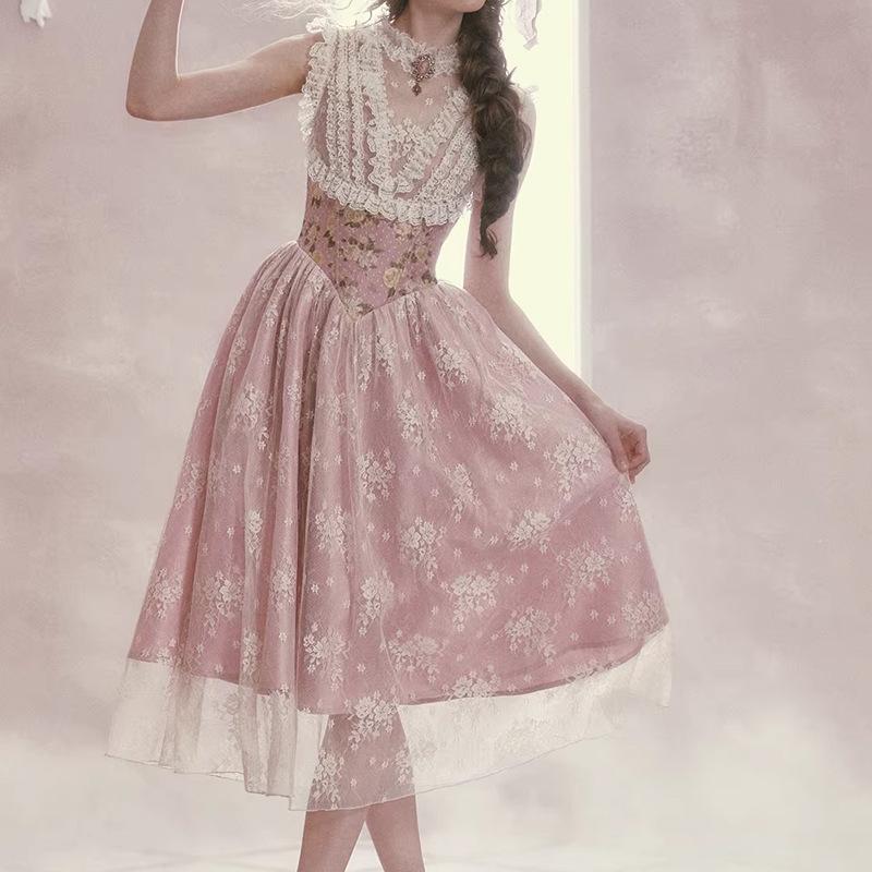 LaceMa Rose Sonata Rococo Style Heavy Design Long Dress for Spring/Summer Medium