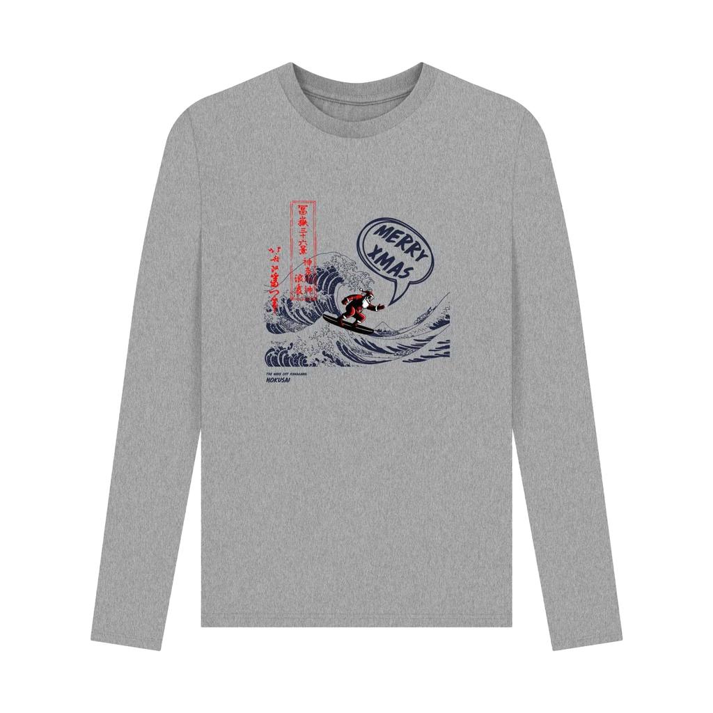 Apoh Unisex Adult Santa Great Wave Merry Xmas Hokusai Long-Sleeved T-Shirt