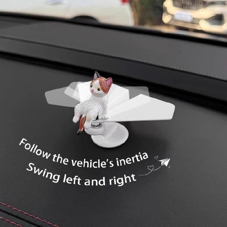Handcrafted Resin Rotating Plane Car Accessory with Moving Cats Charm Double Purpose Vehicle Office Decoration for Auto