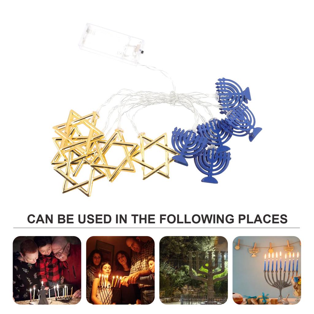 Hanukkah Six-Pointed Star String Light Battery Operated LED Decor Lights for Living Room Bedroom Room Party Festive