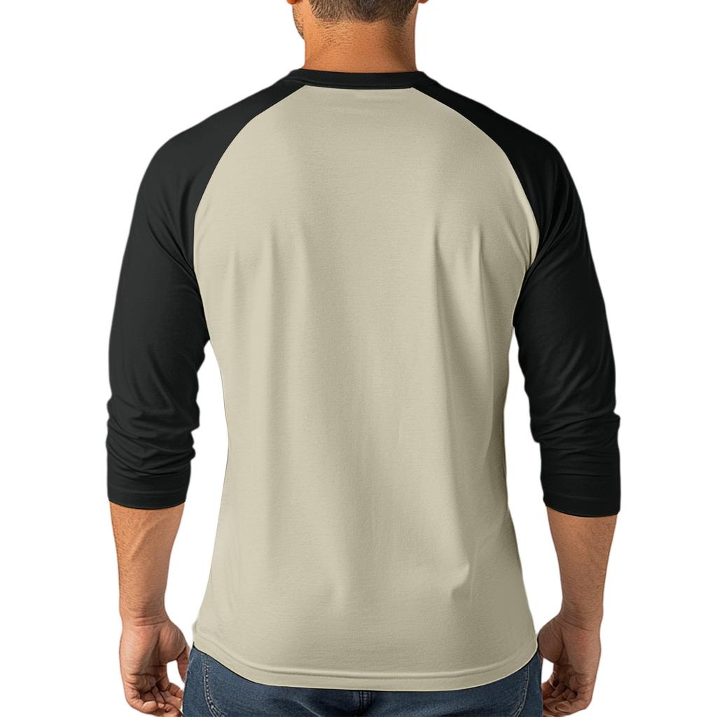 Men's Button-Down Contrast Raglan 3/4 Sleeve Top
