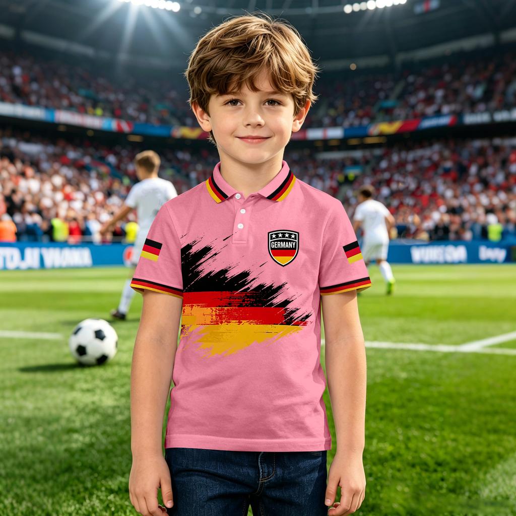 Children's Polo Shirt with National Flag Graphic Print Short Sleeve Button Collar Casual Fit for Boys and Girls Suitable for Everyday Wear